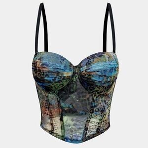 Micas Leopard Snake Skin Print Mesh Corset